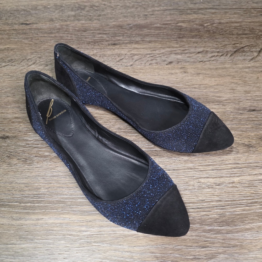 Pointed Toe Glitter Ballet Flats - Navy
